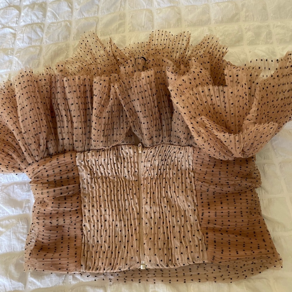Zara Tan Ruffled Off-Shoulder Blouse - Picture 13 of 14